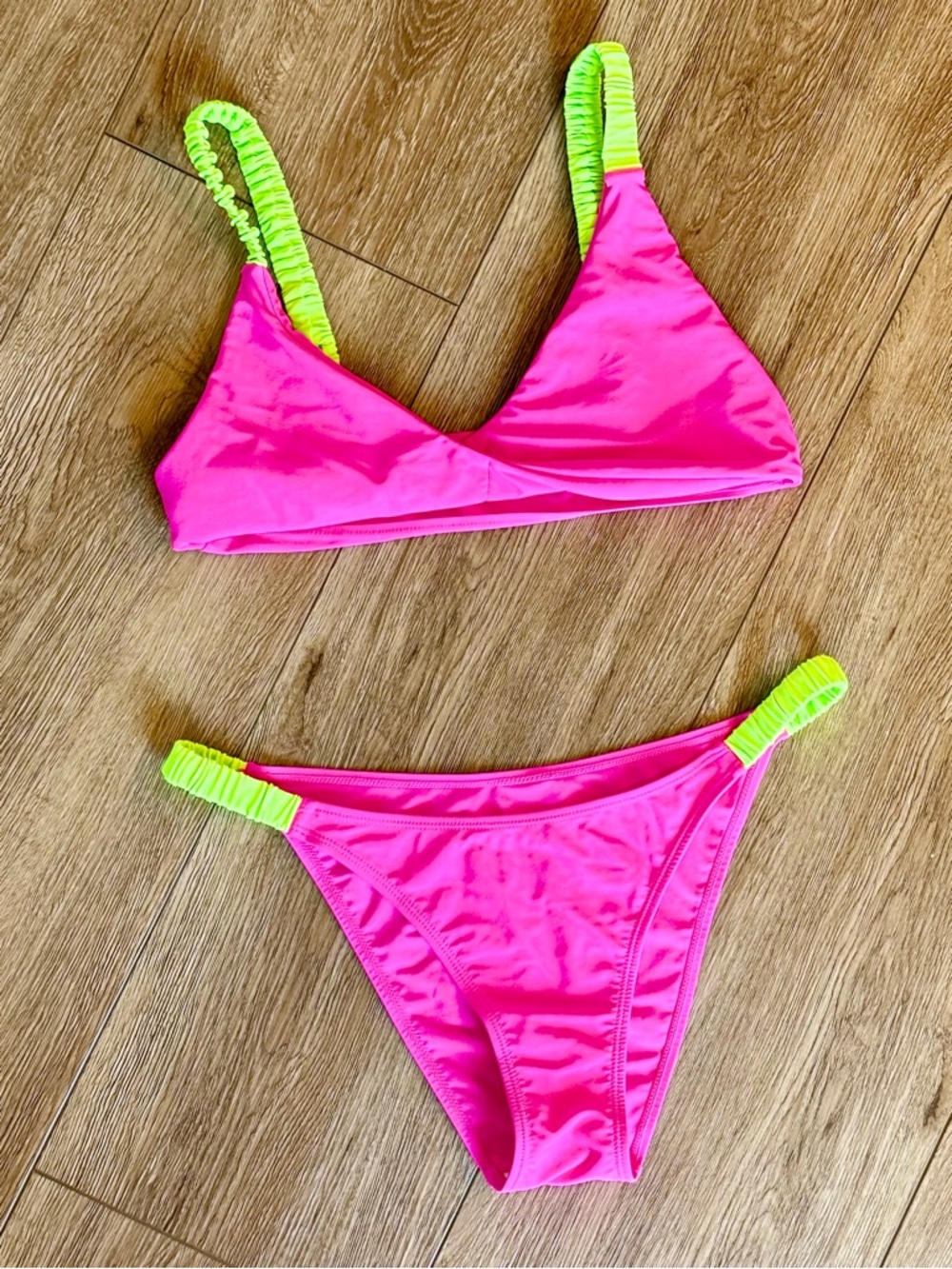 Neon Pink Bikini Set with Lime Accents